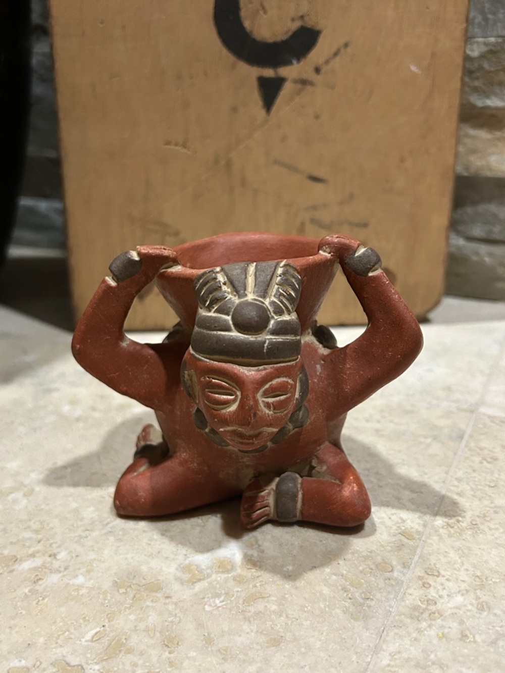 Vintage Mexican Folk Art Terracotta Clay Aztec Mayan Planter
